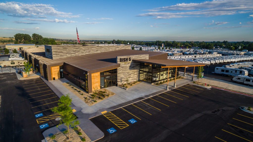 Drone Shot of Bish's RV sales Lot in Meridian Idaho