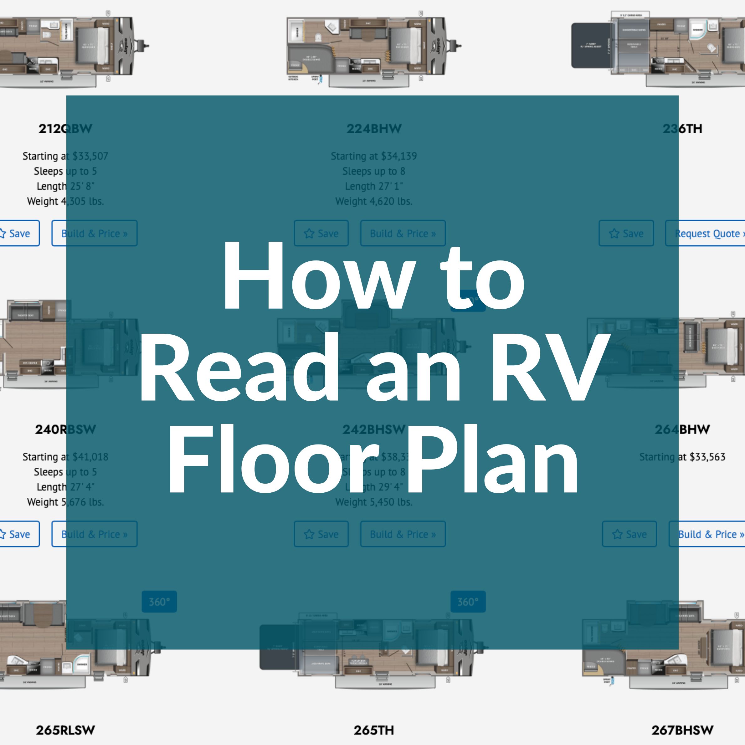 Images of several Jayco floor plans with the text How to Read an RV Floor Plan
