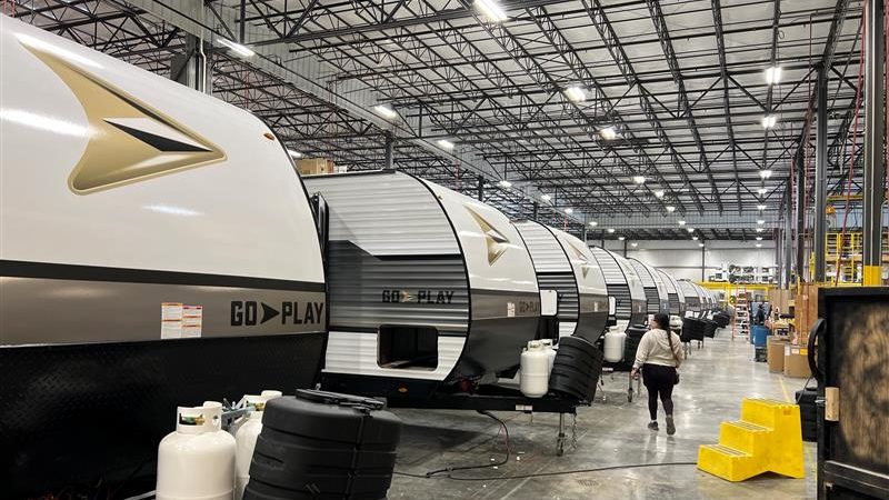 Lineup of Go Play Travel Trailers