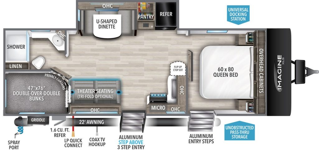 Grand Design Imagine XLS 25DBE travel trailer camper floor plan layout