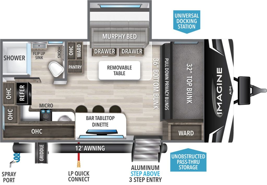 Grand Design Imagine AIM 16BL travel trailer camper floor plan layout