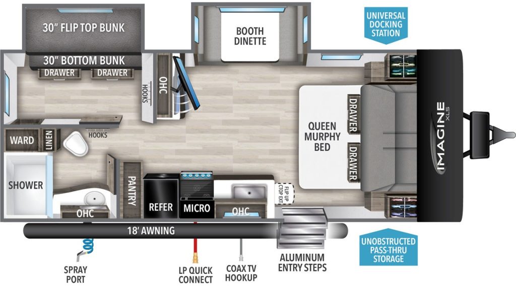 Grand Design Imagine XLS 22BHE travel trailer camper floor plan layout