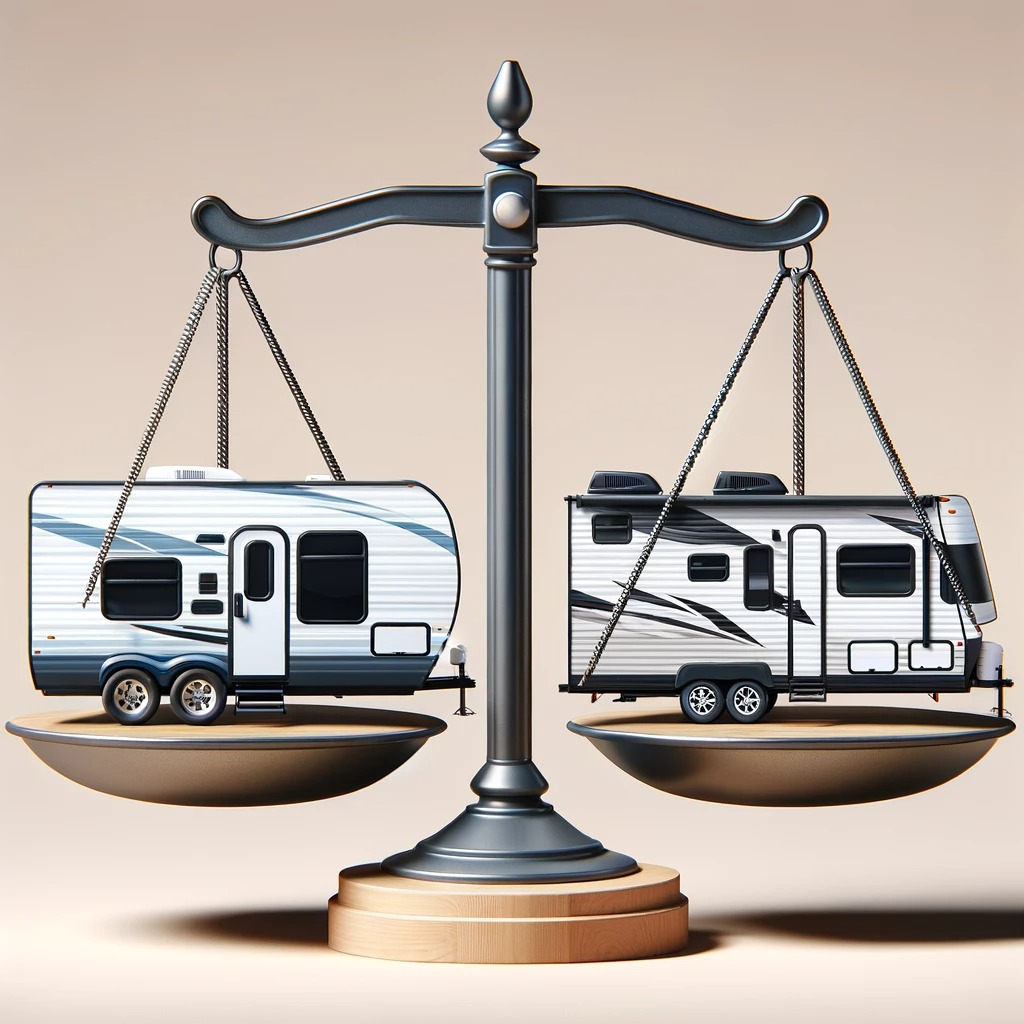 Balance Scale with travel trailers in each pan