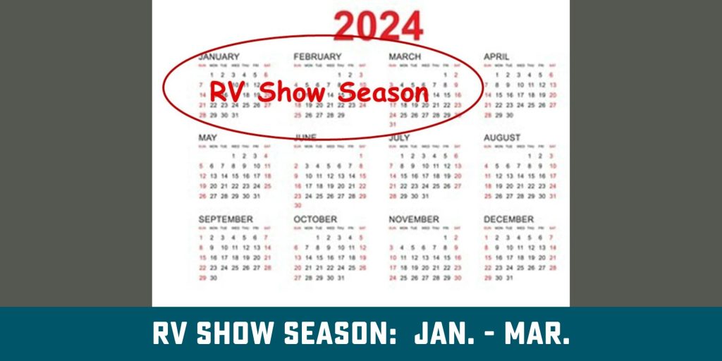 Calendar with January - March circled in Red- RV Show Season