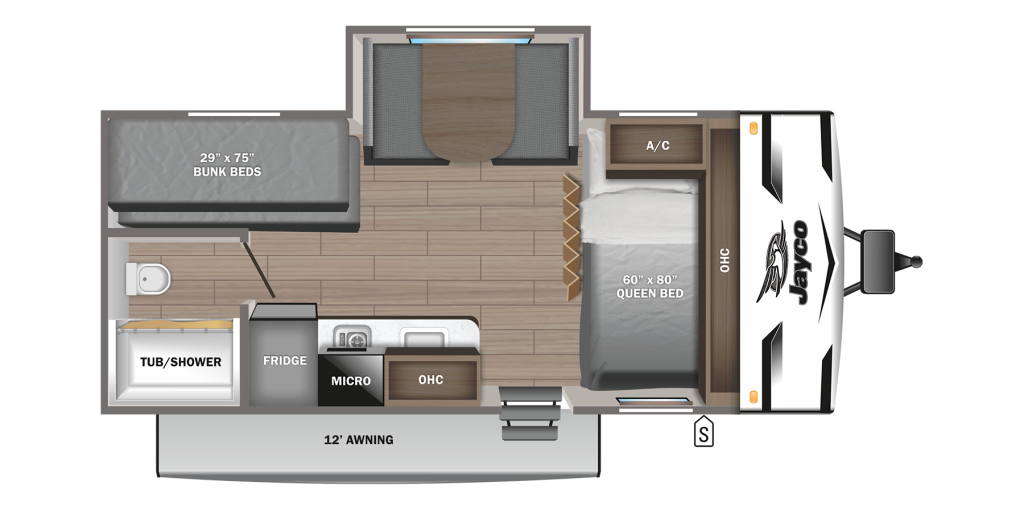 Jayco 2024 184BS floor plan travel trailer camper layout