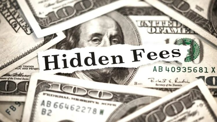 100 dollar bills with text "Hidden Fees"