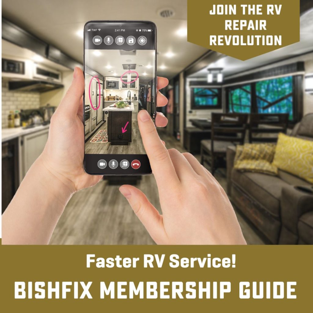 Smart Phone video Chat with text "BishFix Membership Guide"