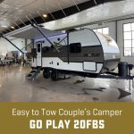 Go Play 20FBS with text, "Easy to tow couple's camper"