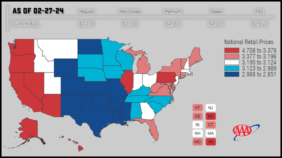 Map of USA with Gas Prices