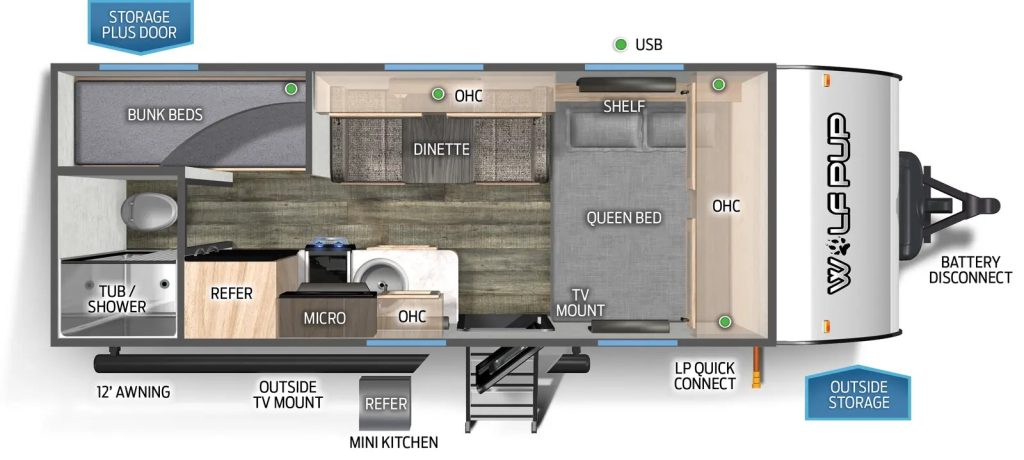 Wolf Pup 16BHSW Floor Plan Layout