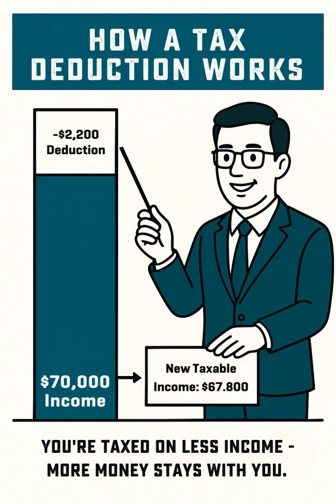 Infographic- How a deduction works shows how deductions make your taxable income less