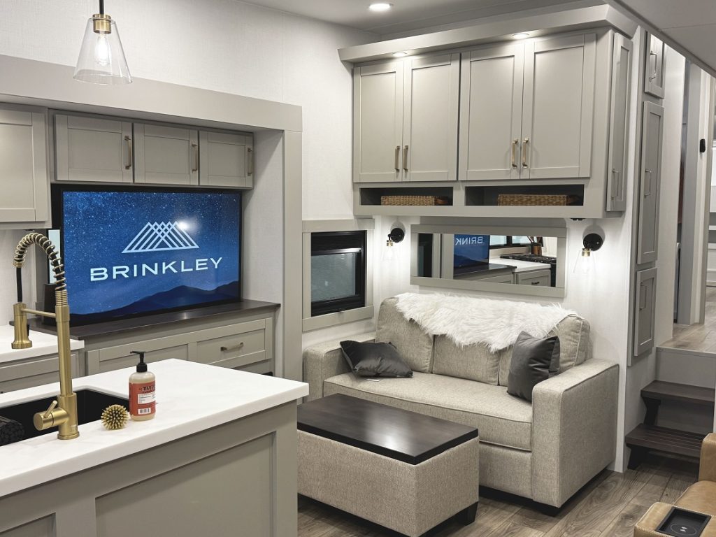 TV, sofa and interior storage inside Brinkley Z 3420