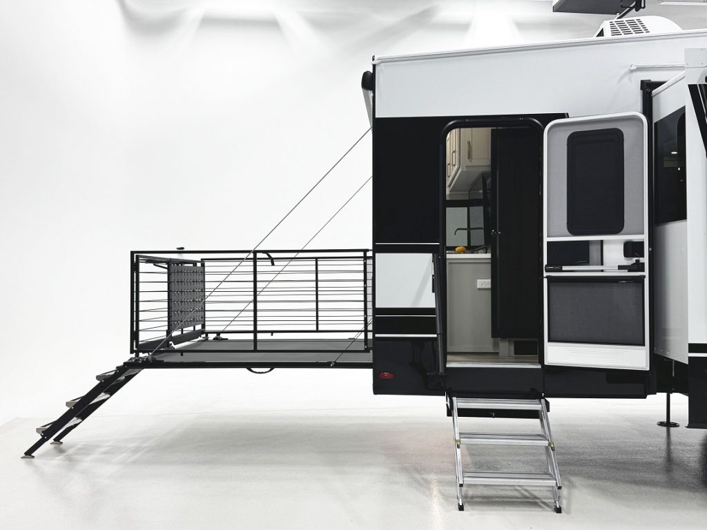 Side view of the Brinkley Z 3420 Patio-- showing how long the deck of patio is