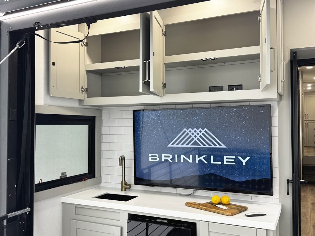 Outside storage above bar on patio of Brinkley Z 3420