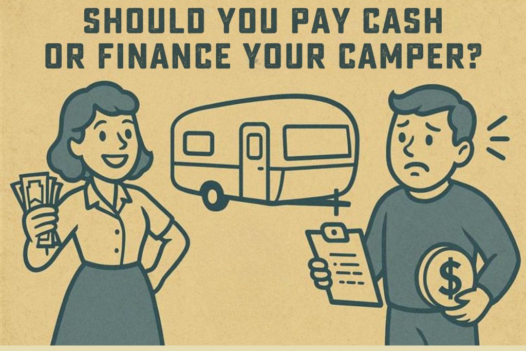 Man and woman wondering if they should pay cash or finance for the camper