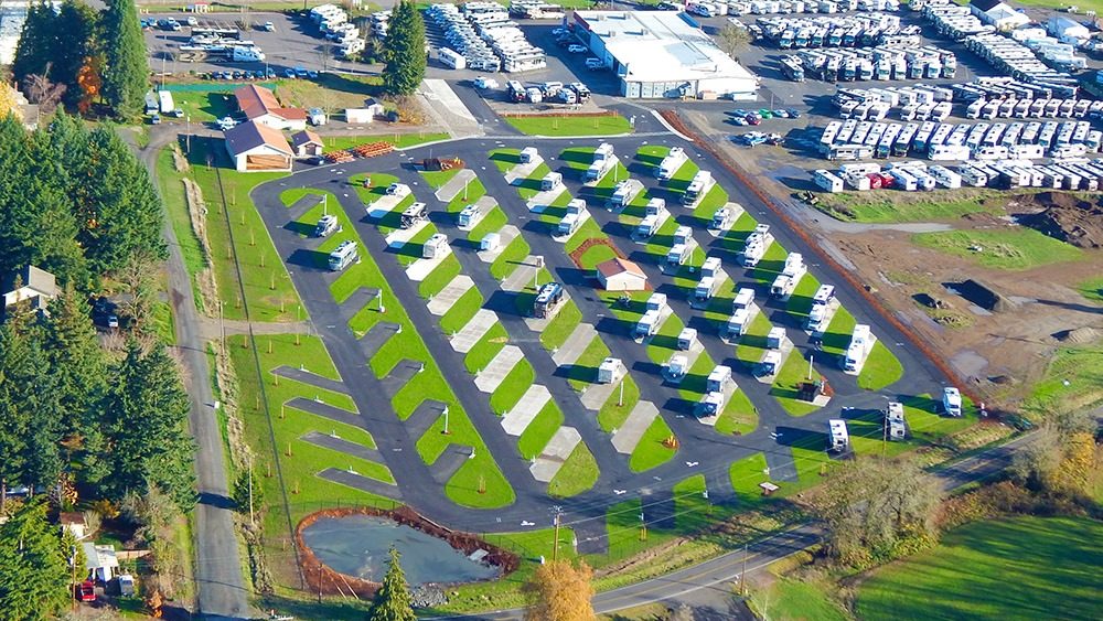 aerial view of RV park and sales lot- Bish's RV Junction City, OR