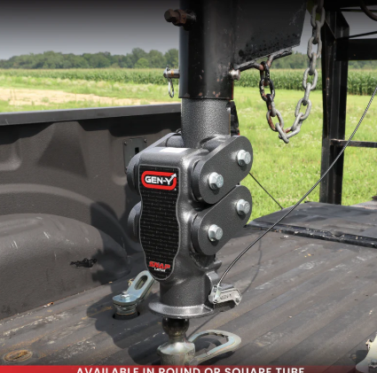 Gen-Y Torsion-Flex RV hitch installed in a truck bed with fifth wheel trailer connected