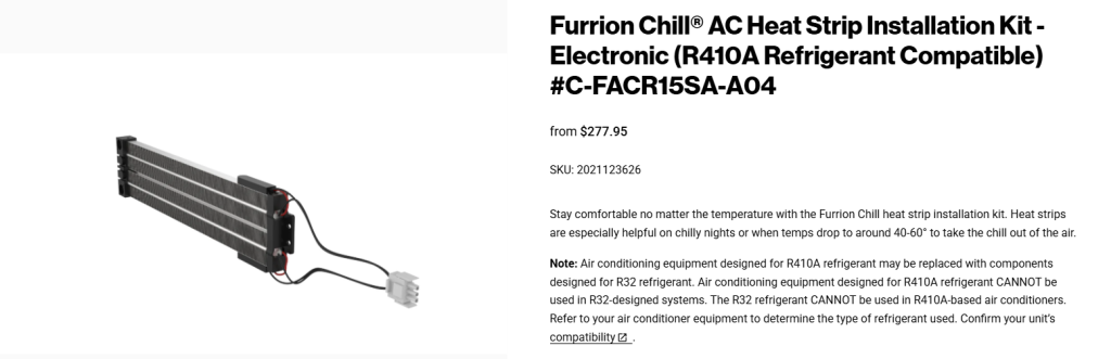 Furrion Chill RV AC heat strip installation kit for electronic air conditioner systems
