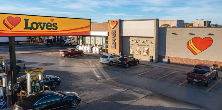 Love’s Travel Stop gas station and convenience store with fuel pumps and parking lot