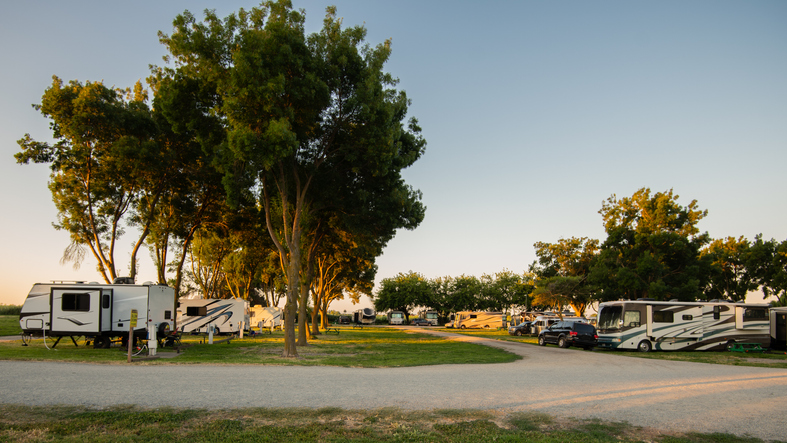 View of park campsites and paths to camping
