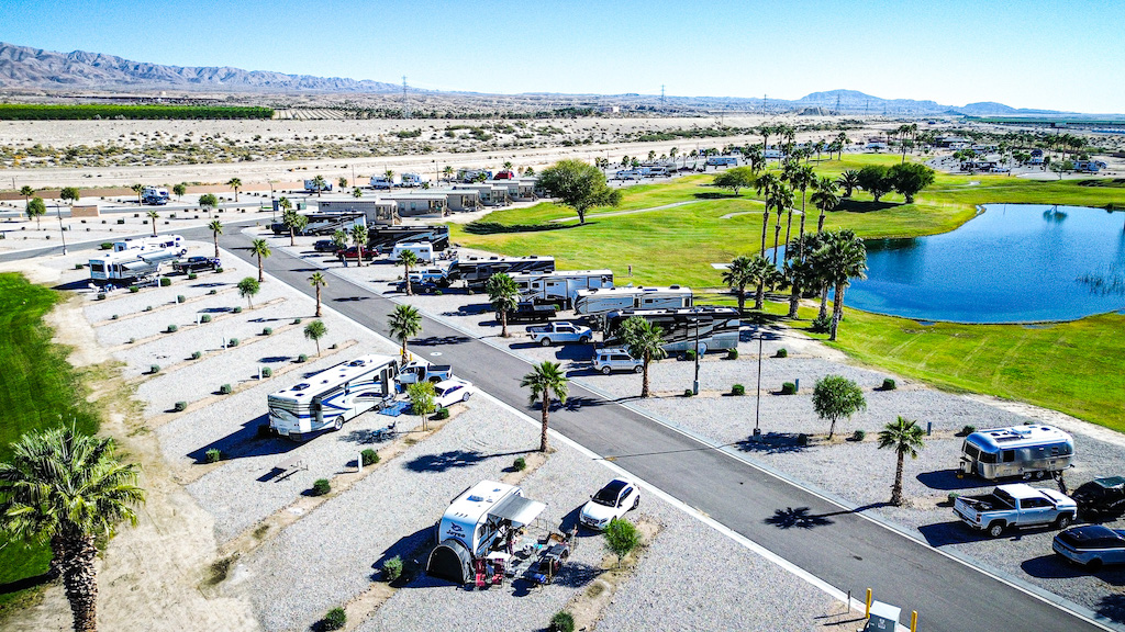 drone photo showing Coachella Lakes Campground